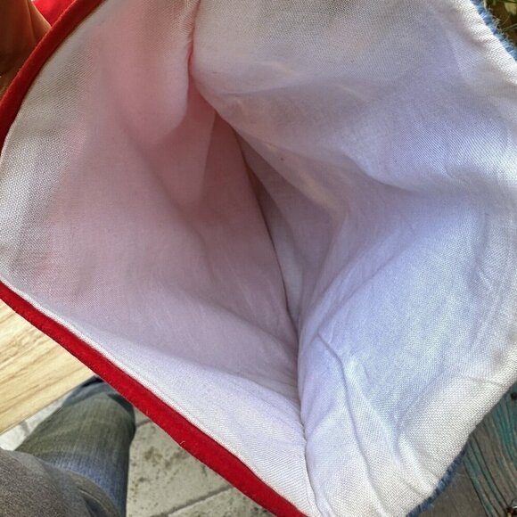 Vintage Wool Needlepoint Christmas Stocking Santa Toys Red Velvet Back Sz 18" L - Picture 9 of 9